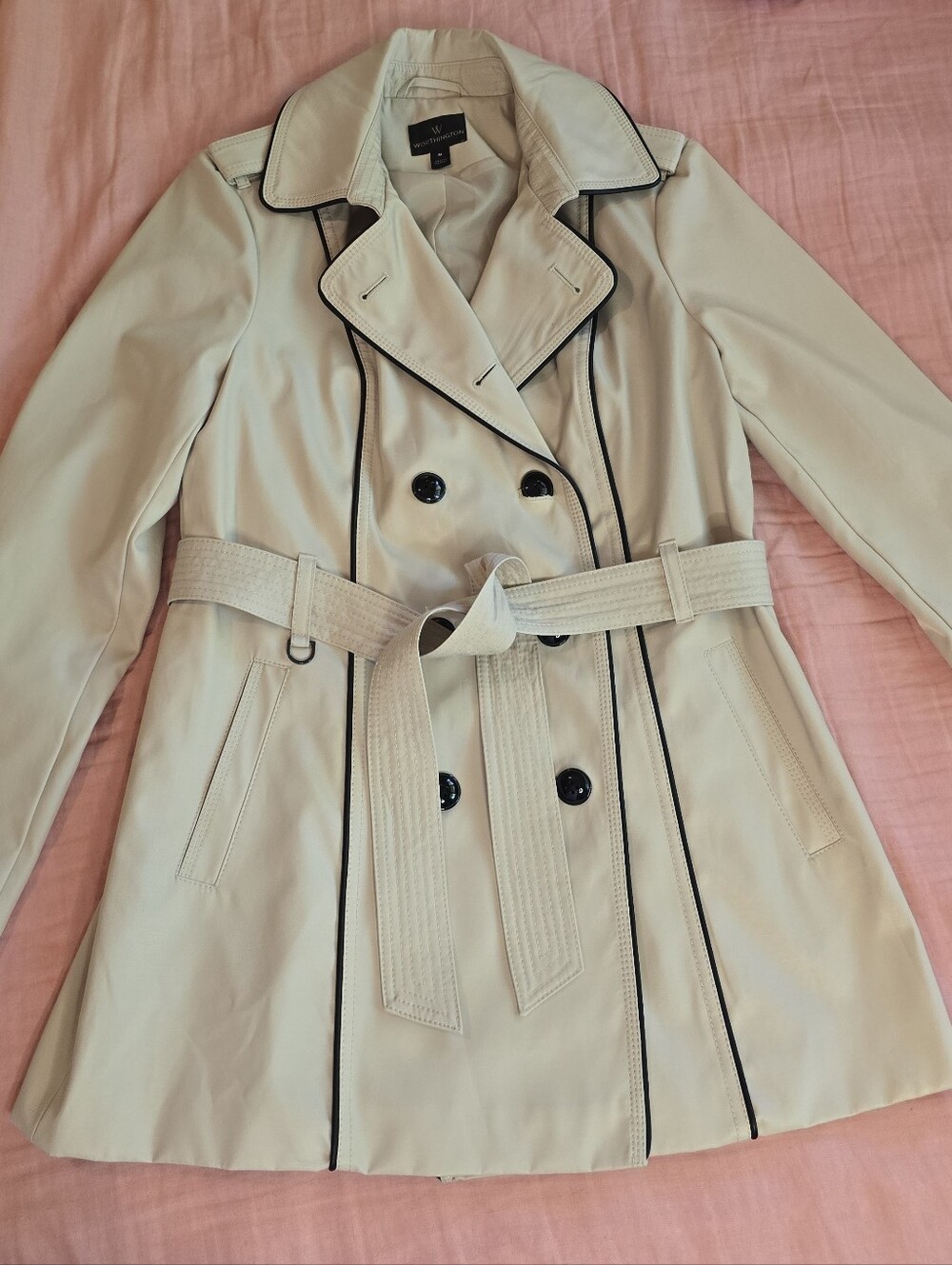 Worthington Cream Trench Coat with Black Piping Weatherproof